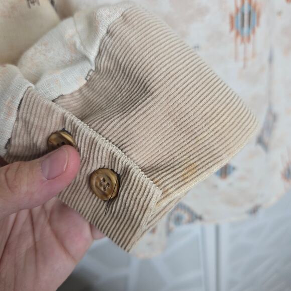 VINTAGE Lazy H Cream Corduroy Aztec Long Sleeve Button Down Shirt Mens SZ MD - Picture 5 of 6